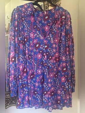 Free People Blue Floral Mini Dress with Pink & White Flowers